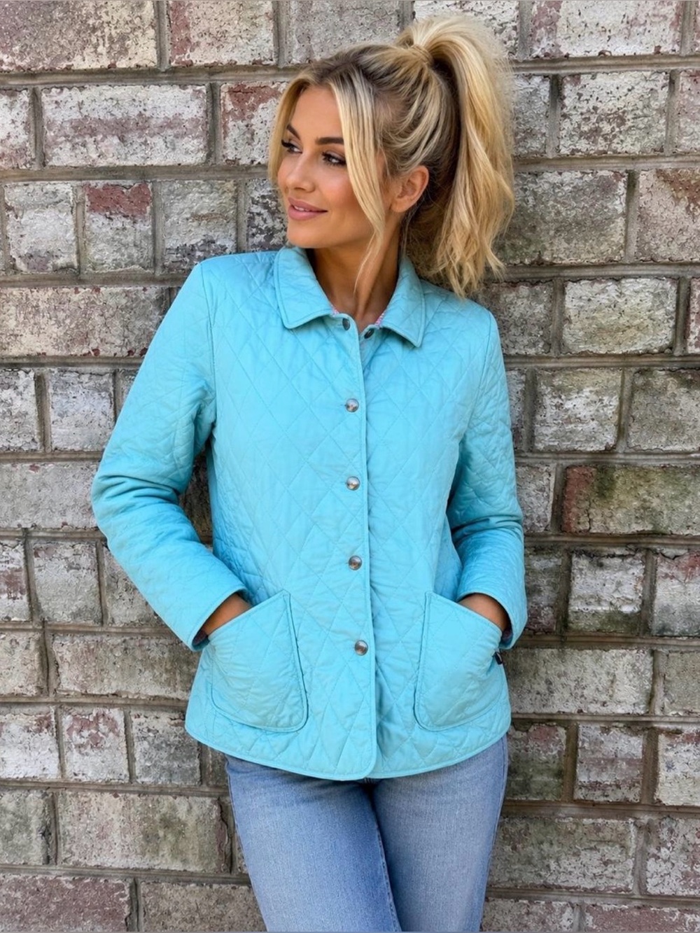 Vineyard Vines by Shep & Ian Quilted Jacket L Aqua Blue